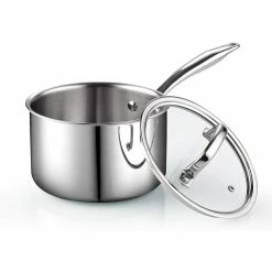 3 qt. Tri-Ply Clad Stainless Steel Sauce Pan with Glass Lid by Cook N Home
