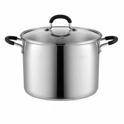 8 qt. Stainless Steel Stock Pot in Black and Stainless Steel with Glass Lid by Cook N Home