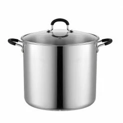 12 qt. Stainless Steel Stock Pot in Black and Stainless Steel with Glass Lid by Cook N Home