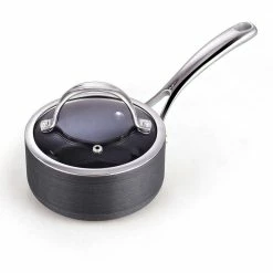 1 qt. Hard-Anodized Aluminum Nonstick Sauce Pan in Black with Glass Lid by Cooks Standard