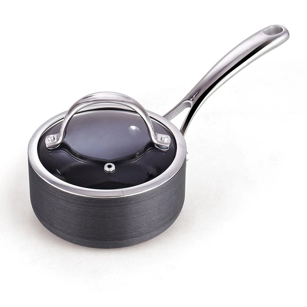 1 qt. Hard-Anodized Aluminum Nonstick Sauce Pan in Black with Glass Lid by Cooks Standard