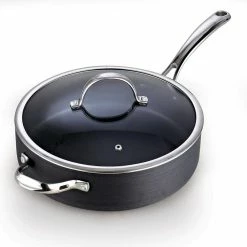 5 qt. Hard-Anodized Aluminum Nonstick Deep Saute Pan in Black with Glass Lid by Cooks Standard