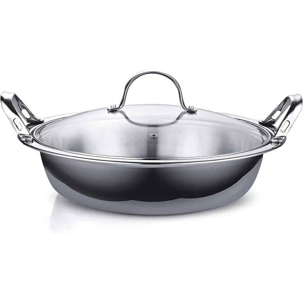 Large 14 in. Multi-Ply Clad Stainless Steel Induction Tagine Wok with 2 Handle and Extra Glass Lid by Cooks Standard - Image 3