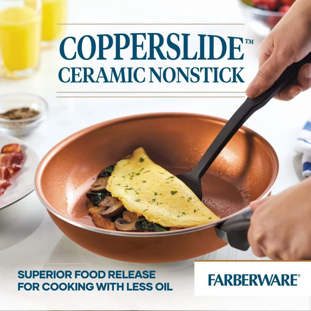 Glide 12-Piece Aluminum Ceramic Nonstick Cookware Set in Copper by Farberware - Image 4