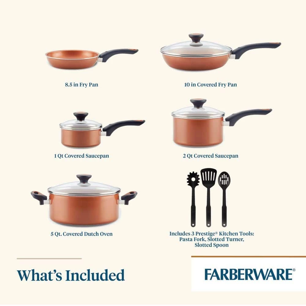 Glide 12-Piece Aluminum Ceramic Nonstick Cookware Set in Copper by Farberware - Image 3