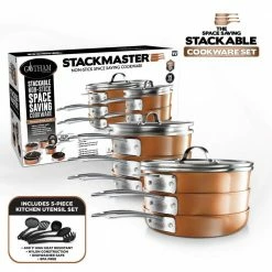 StackMaster 15-Piece Aluminum Ultra-Nonstick Cast Textured Ceramic Coating Cookware Set by Gotham Steel