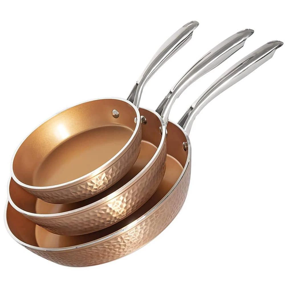 Hammered Copper 3-Piece Aluminum Ti-Ceramic Nonstick Frying Pan Set (8 in., 10 in., and 12 in.) by Gotham Steel