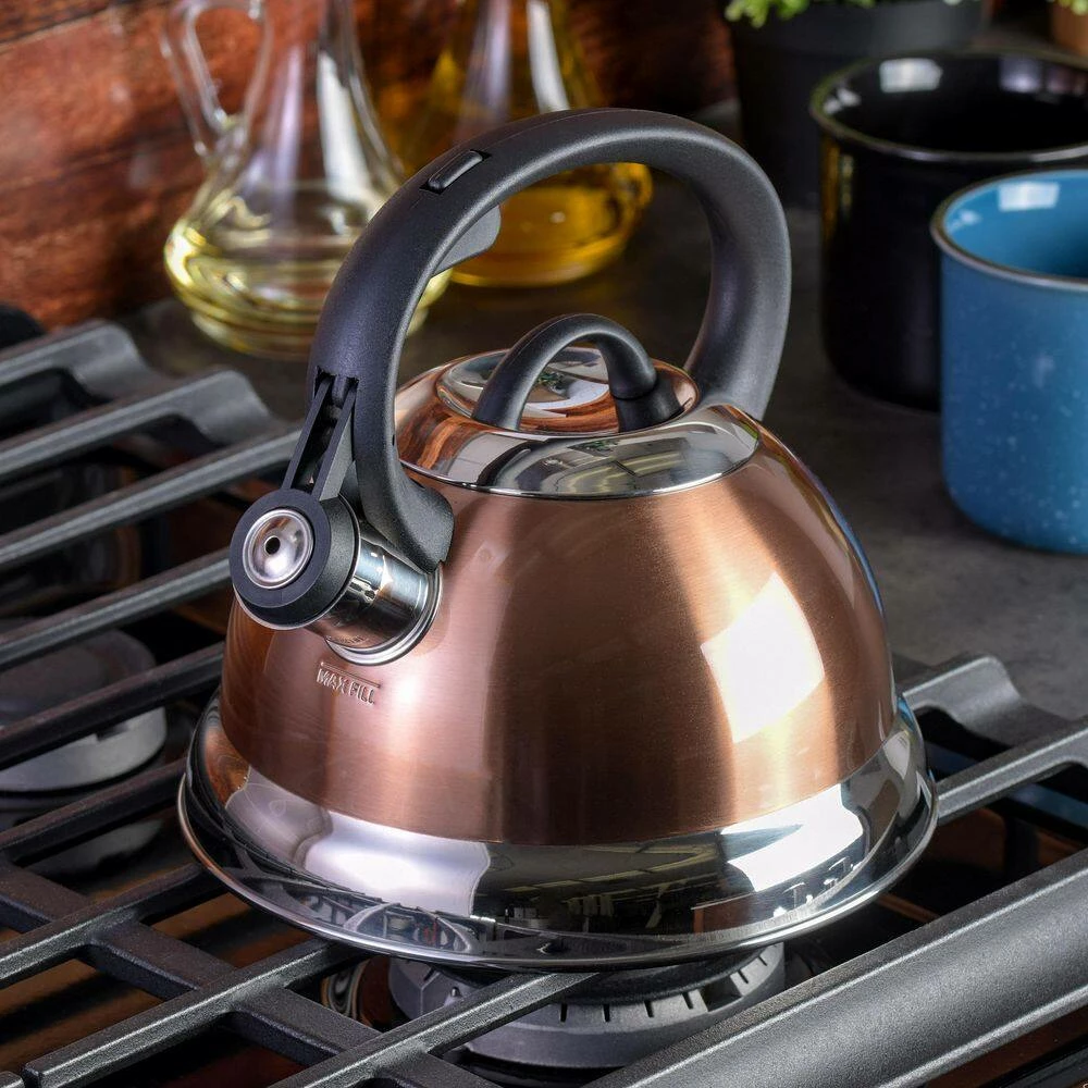 Flintshire 1.75 Qt. 7-Cups Stainless Steel Whistling Stovetop Tea Kettle in Copper by Mr. Coffee - Image 8