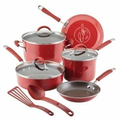 Cucina 10-Piece Aluminum Nonstick Cookware Set in Cranberry by Rachael Ray