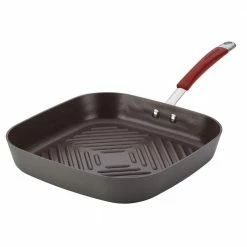 Cucina 11 in. Hard-Anodized Aluminum Nonstick Grill Pan in Cranberry Red and Gray by Rachael Ray