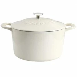 7 qt. Round Off-White Cream Enameled Cast Iron Dutch Oven with Lid by MARTHA STEWART