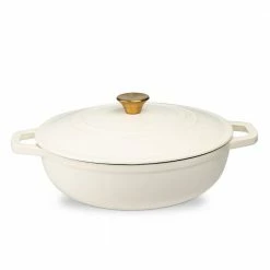 5 qt. Durable Cast Iron Low Pot Dutch Oven in Cream by Lexi Home