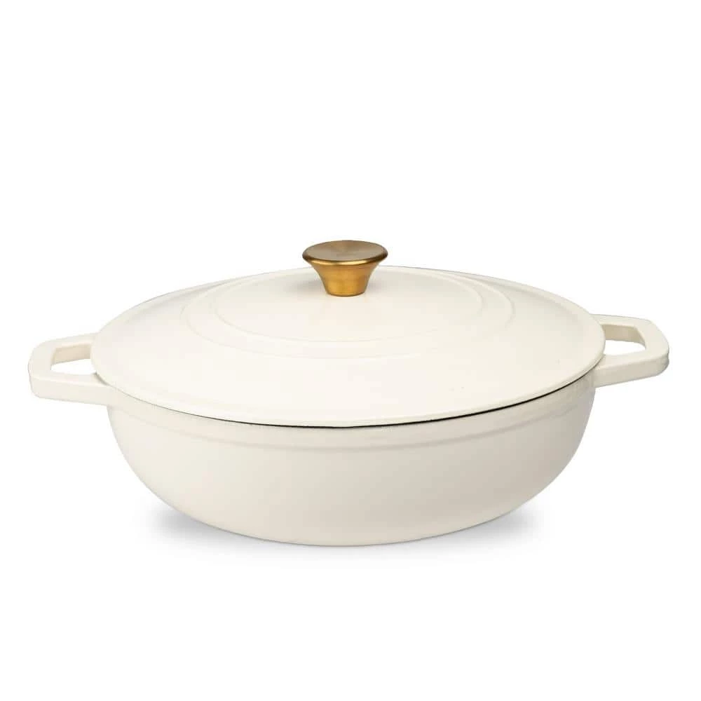 5 qt. Durable Cast Iron Low Pot Dutch Oven in Cream by Lexi Home