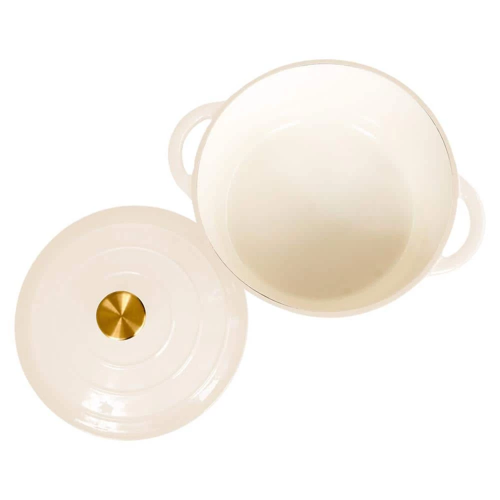 5 qt. Durable Cast Iron Low Pot Dutch Oven in Cream by Lexi Home - Image 2