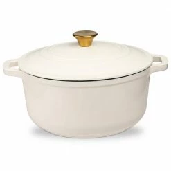 6 qt. Durable Cast Iron Dutch Oven Casserole Pot in Cream Enamel by Lexi Home