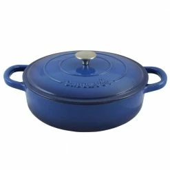 Artisan 5 qt. Round Enameled Cast Iron Braiser Pan with Self Basting Lid in Blue by Crock-Pot