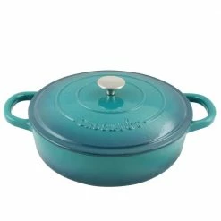 Artisan 5 qt. Round Enameled Cast Iron Braiser Pan with Self Basting Lid in Teal by Crock-Pot