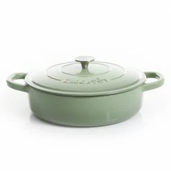 Artisan 5 Qt. Round Pistachio Green Enameled Cast Iron Braiser Pan with Self Basting Lid by Crock-Pot