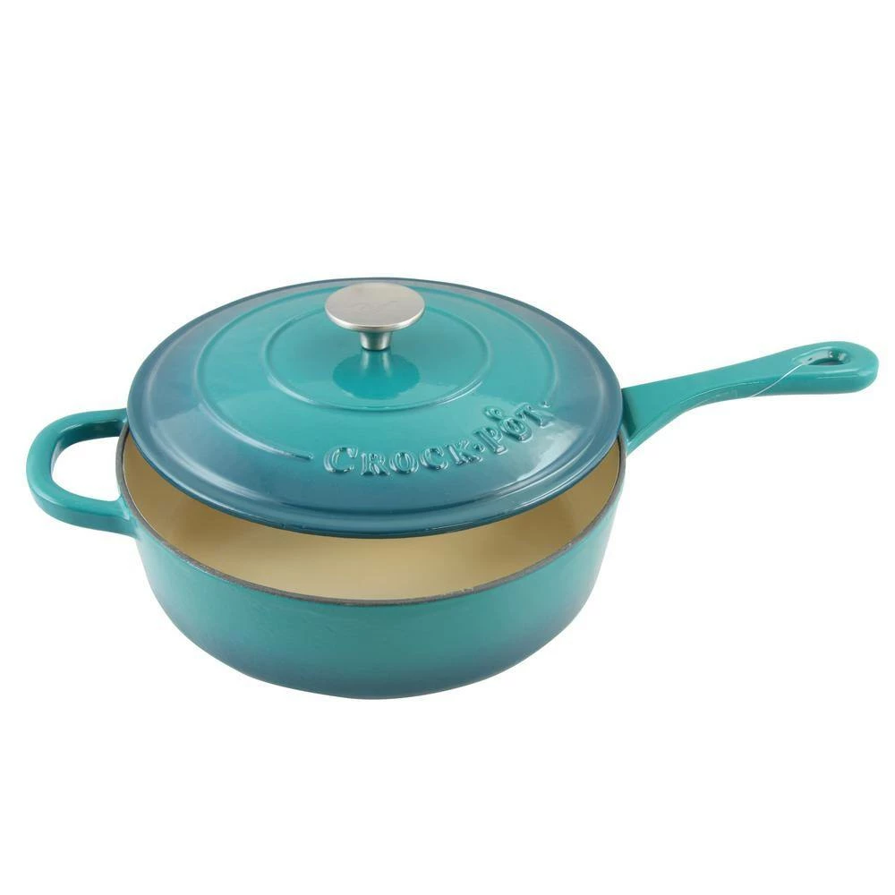 Artisan 3.5 qt. Cast Iron Nonstick Saute Pan in Teal Ombre with Lid by Crock-Pot - Image 2