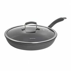 Translucent 13 in. Hard-Anodized Aluminum Nonstick Frying Pan in Dark Gray with Glass Lid by Epicurious