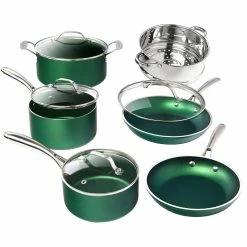 Emerald Green10-Piece Aluminum Ultra-Durable Non-Stick Diamond Infused Cookware Set with Glass Lids by GRANITESTONE