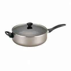 Dishwasher Safe 6 qt. Aluminum Nonstick Saute Pan in Champagne with Glass Lid by Farberware