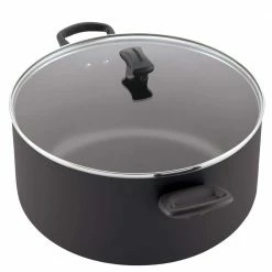 Dishwasher Safe 10.5 qt. Aluminum Nonstick Stock Pot in Black with Glass Lid by Farberware