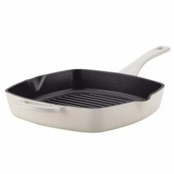 Home Collection 12 in. Cast Iron Grill Pan in French Vanilla with Pour Spout by Ayesha Curry