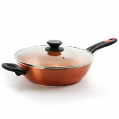 Home Cuisine 3 qt. Aluminum Ceramic Nonstick Saute Pan in Copper with Glass Lid by Gibson Home