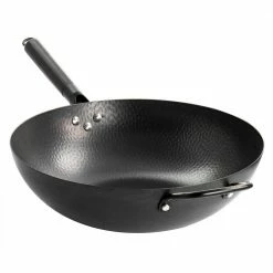 Hammered 13 in. Black Heavy Gauge Carbon Steel Wok by GIBSON HOME