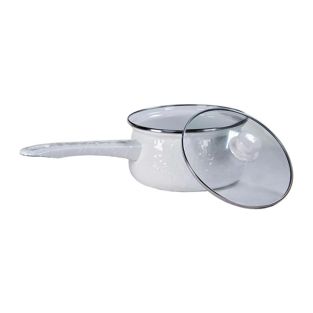 Solid Black 1.25 qt. Porcelain-Coated Steel Sauce Pan in Sea Glass with Glass Lid by Golden Rabbit - Image 2