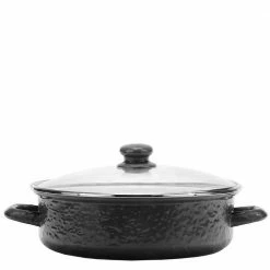 Solid Black 3 qt. Enamelware Saute Pan with Glass Lid by Golden Rabbit
