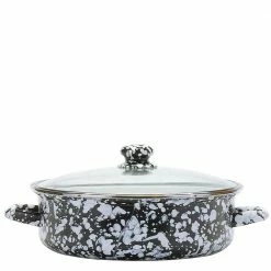 Black Swirl 3 qt. Enamelware Saute Pan with Glass Lid by Golden Rabbit