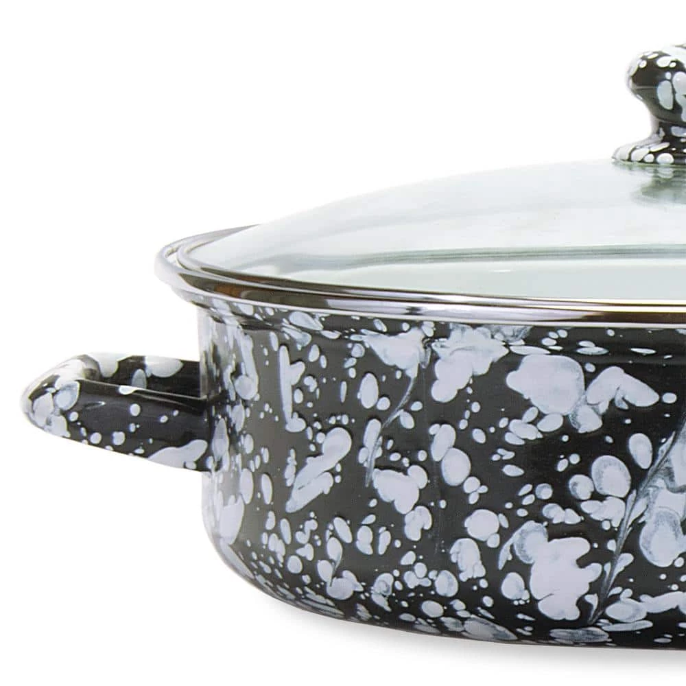 Black Swirl 3 qt. Enamelware Saute Pan with Glass Lid by Golden Rabbit - Image 2
