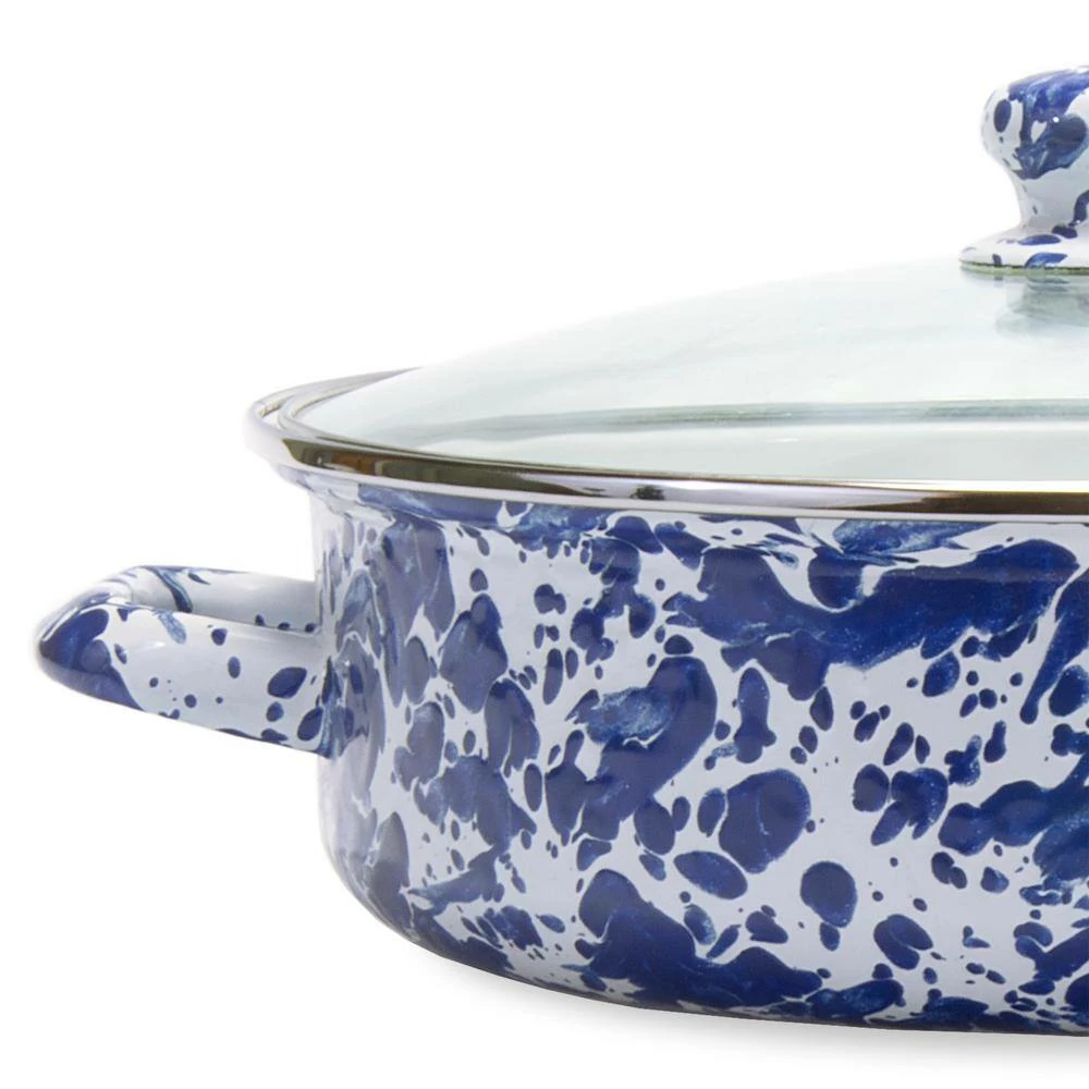 Cobalt Swirl 5 qt. Enamelware Saute Pan with Glass Lid by Golden Rabbit - Image 2