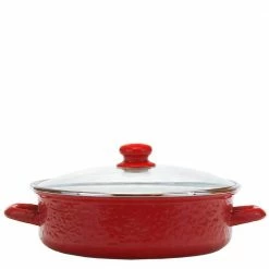 Red Swirl 3 qt. Enamelware Saute Pan with Glass Lid by Golden Rabbit