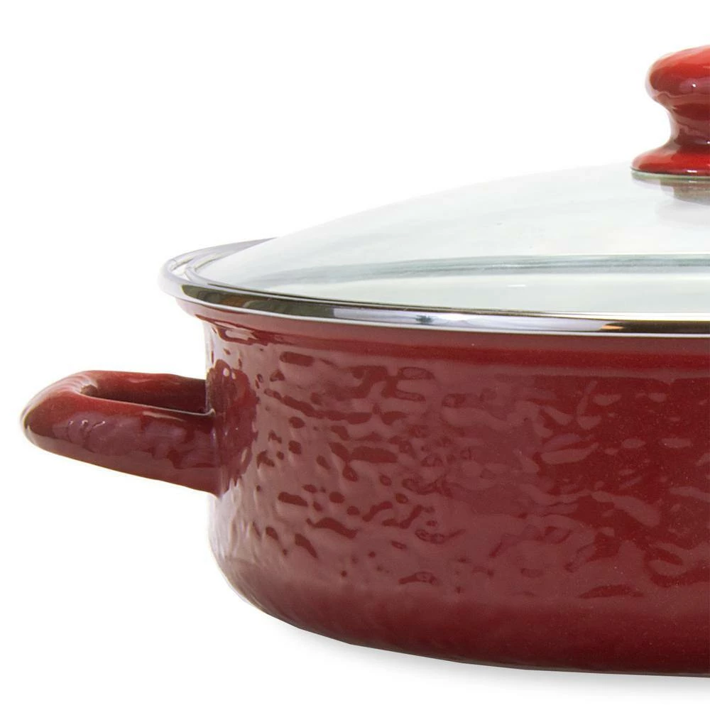 Red Swirl 5 qt. Enamelware Saute Pan with Glass Lid by Golden Rabbit - Image 2