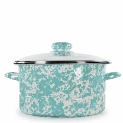 Enamelware 6 qt. Porcelain-Coated Steel Stock Pot in Sea Glass with Glass Lid by Golden Rabbit