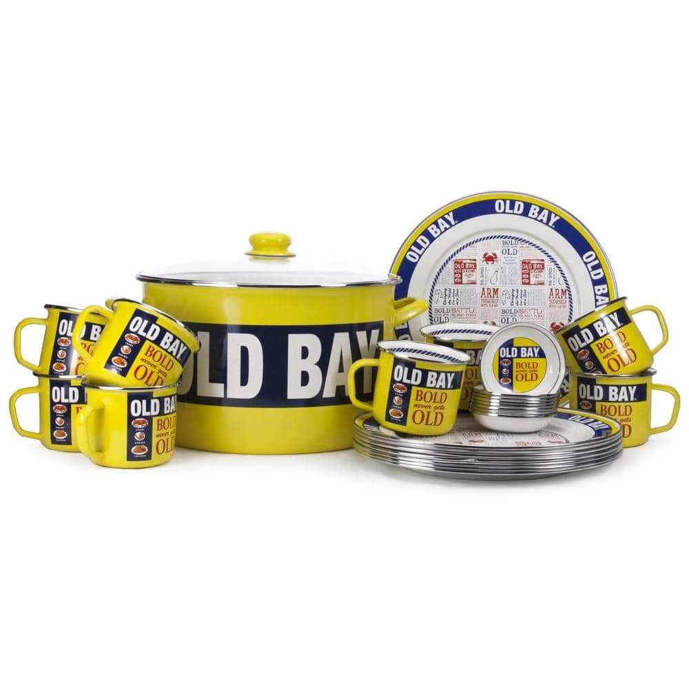 Old Bay 18 qt. Porcelain-Enameled Steel Stock Pot in Yellow with Glass Lid by Golden Rabbit - Image 4