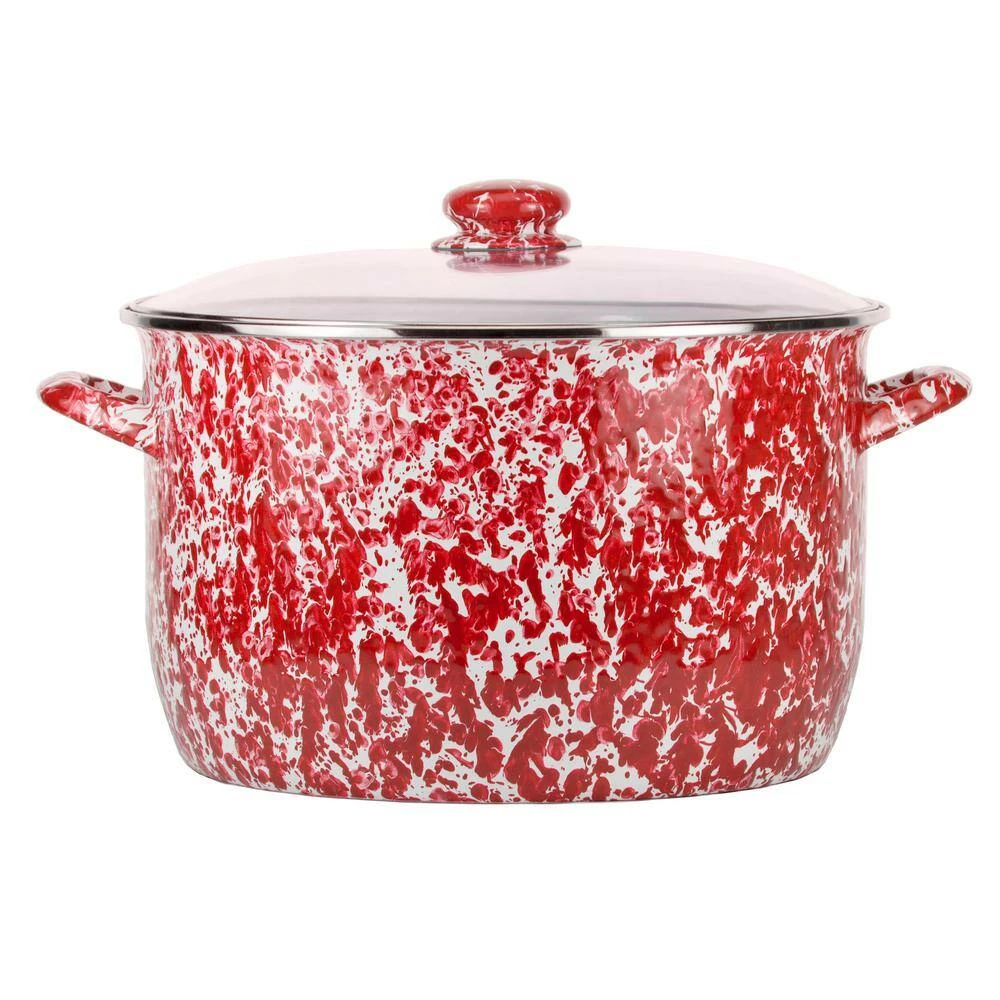 Red Swirl 18 qt. Enamelware Stock Pot with Glass Lid by Golden Rabbit - Image 3