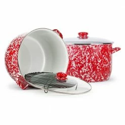 Red Swirl 18 qt. Enamelware Stock Pot with Glass Lid by Golden Rabbit