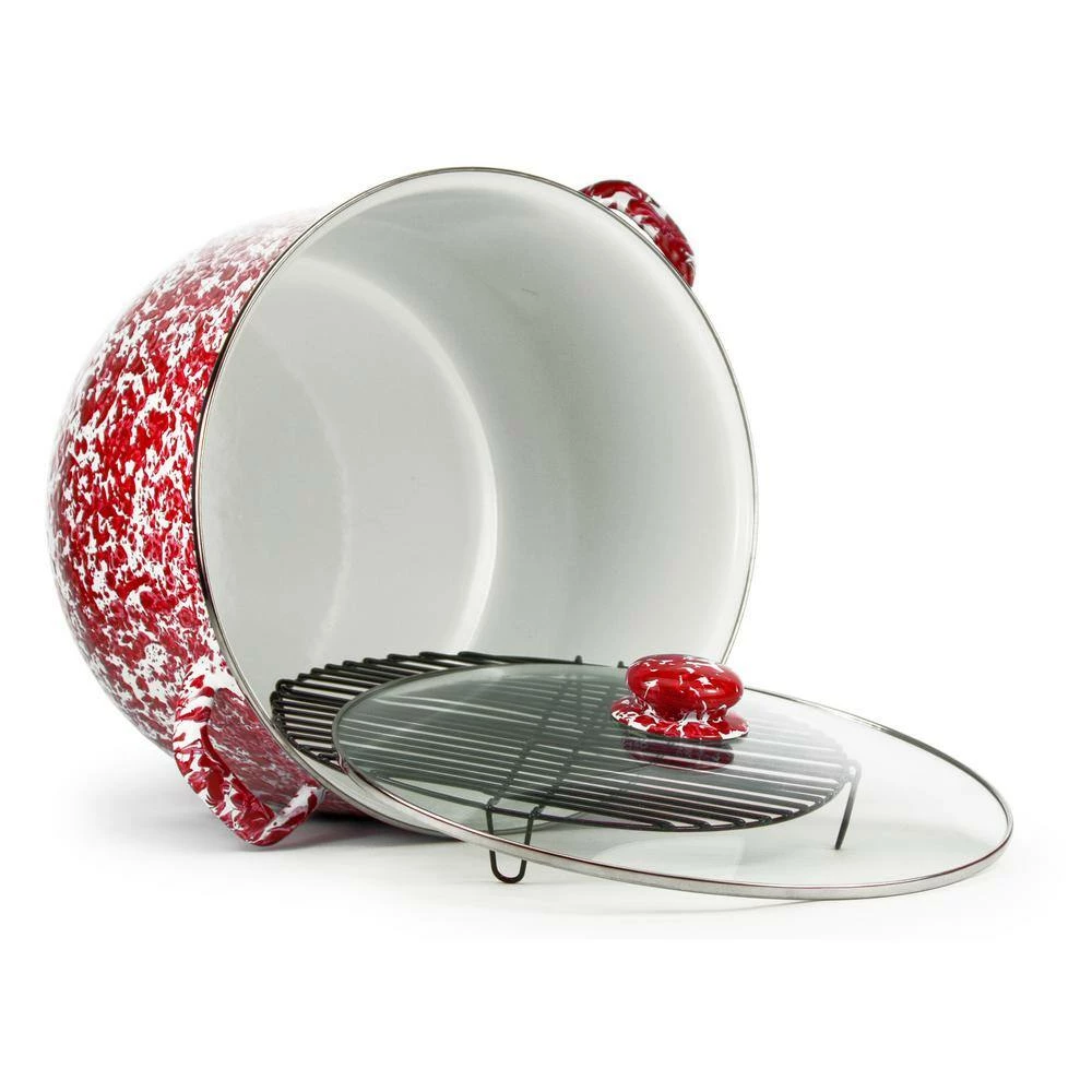 Red Swirl 18 qt. Enamelware Stock Pot with Glass Lid by Golden Rabbit - Image 2