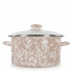 Taupe Swirl 6 qt. Enamelware Stock Pot with Glass Lid by Golden Rabbit