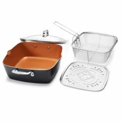 6 qt. Aluminum Ti-Ceramic Nonstick Deep Square All-in-One Casserole Pan Set by Gotham Steel