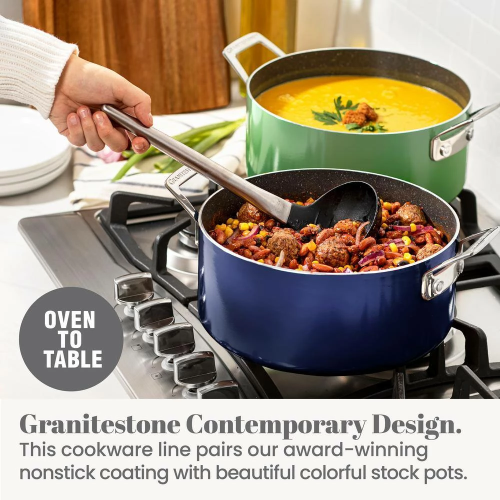 5 qt. Round Green Aluminum Nonstick Ultra-Durable Mineral and Diamond Coating Gradient Brasier Stock Pot with Lid by GRANITESTONE - Image 4