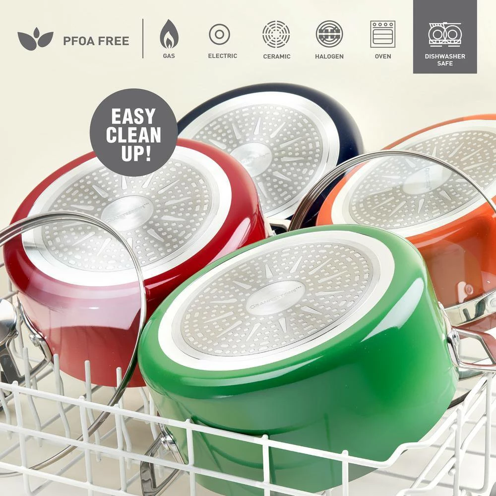 5 qt. Round Green Aluminum Nonstick Ultra-Durable Mineral and Diamond Coating Gradient Brasier Stock Pot with Lid by GRANITESTONE - Image 6