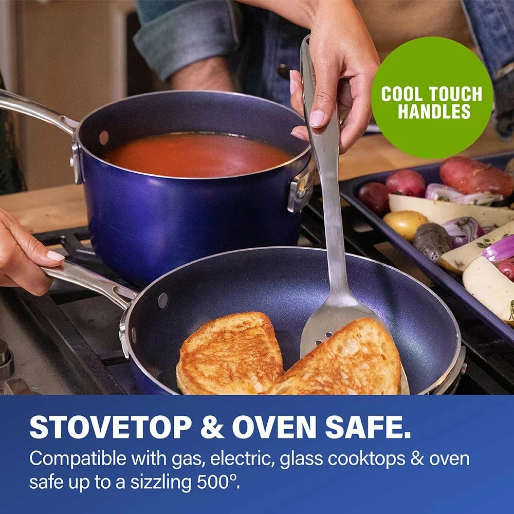 Classic Blue 2.5 qt. Aluminum Ultra-Durable Non-Stick Diamond Infused Saucepan with Glass Lid by GRANITESTONE - Image 3