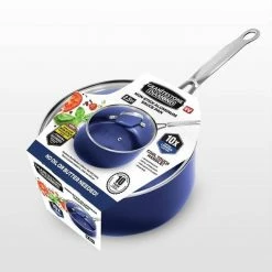Classic Blue 2.5 qt. Aluminum Ultra-Durable Non-Stick Diamond Infused Saucepan with Glass Lid by GRANITESTONE