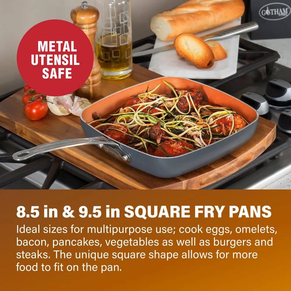 2-Piece Aluminum Ti-Ceramic Nonstick Square Fry Pan Set (8.5 in. and 9.5 in.) by Gotham Steel - Image 2