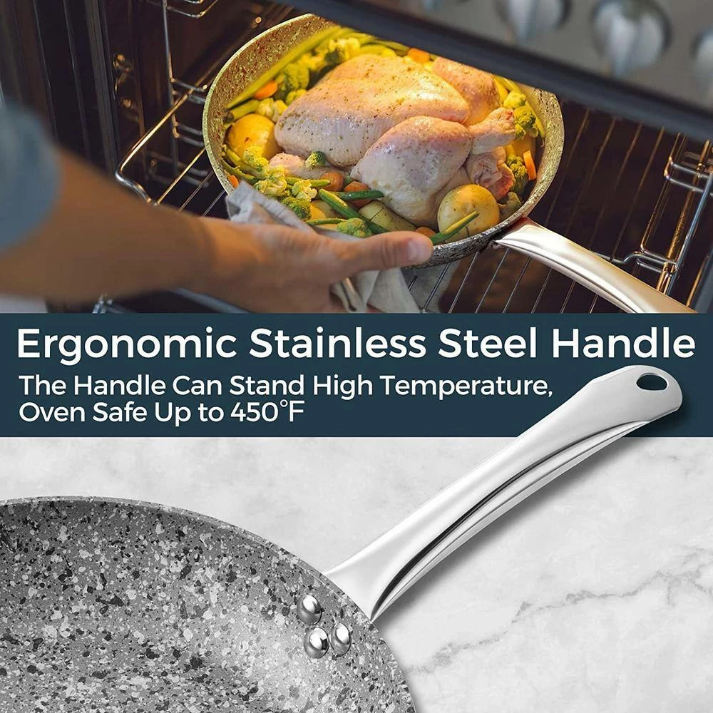 CSK 11 in. Granite Aluminum Non-Stick Frying Pan in Gray with Lid by Unbranded - Image 4